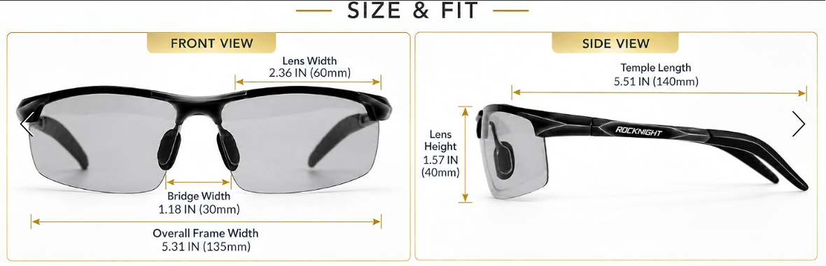 Polarized Photochromic Driving Sunglasses Size and Fit